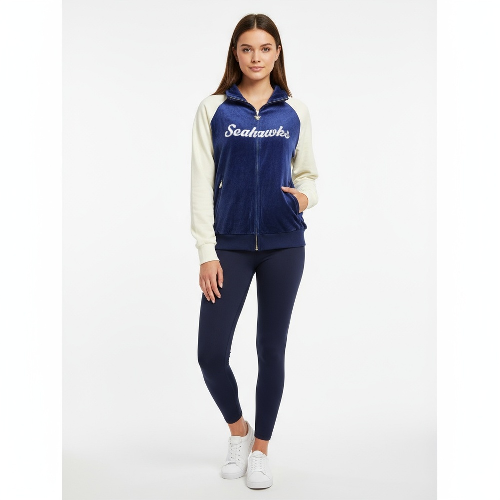 NWT Alyssa Milano Seattle Seahawks Womens Navy Velour Full Zip Jacket Large